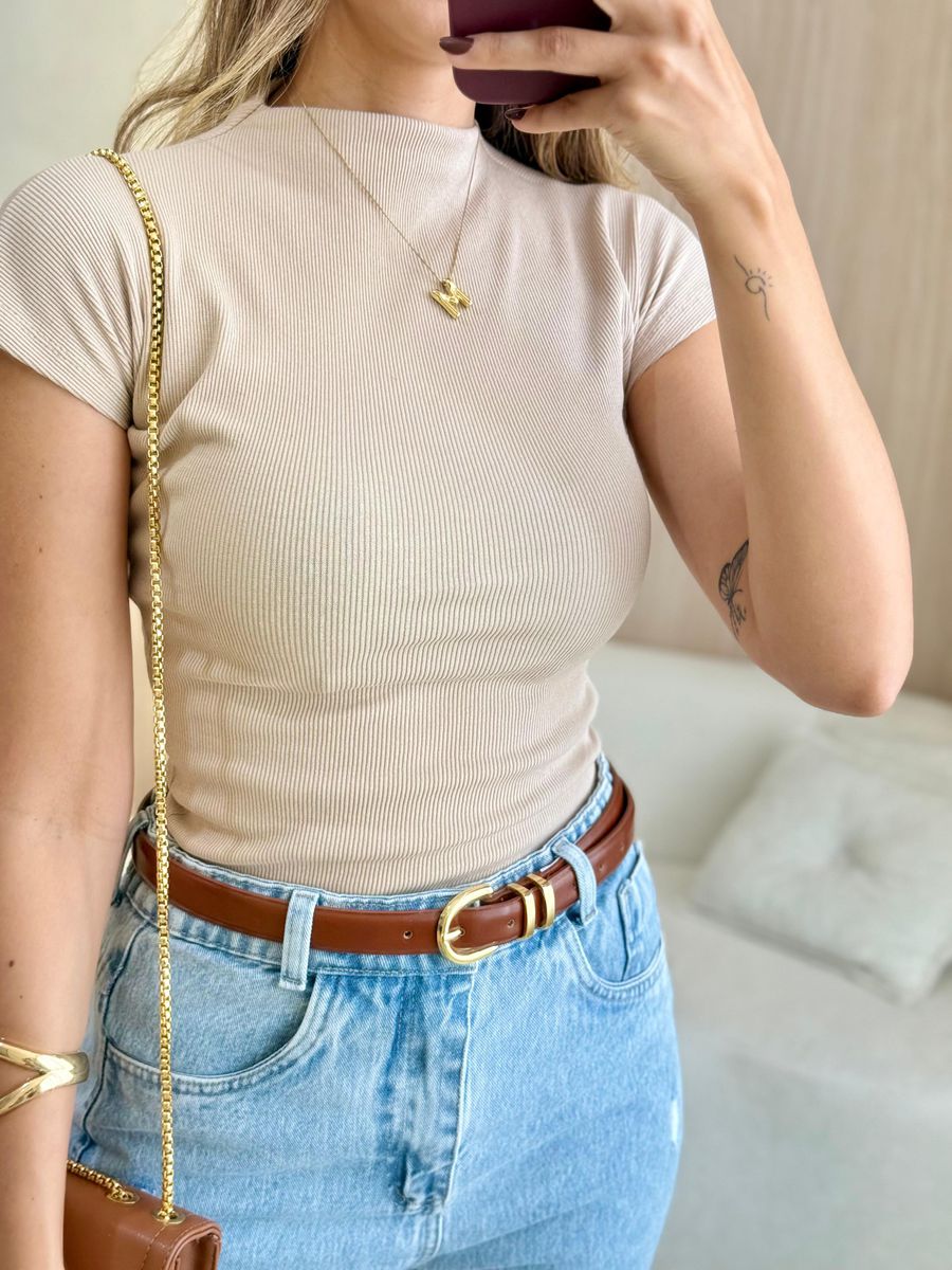 BLUSA ASSIMETRICA CANELADA NUDE