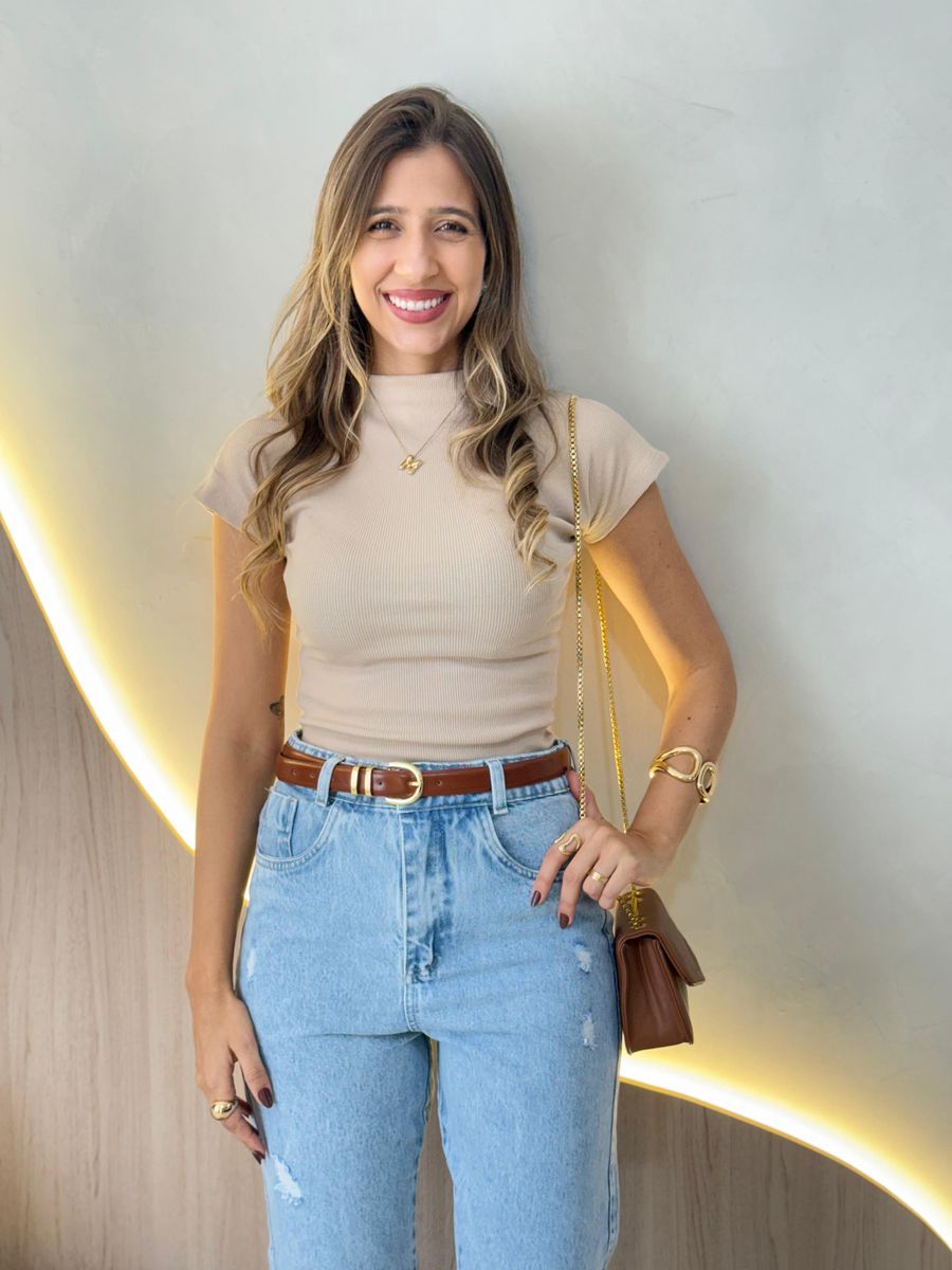 BLUSA ASSIMETRICA CANELADA NUDE