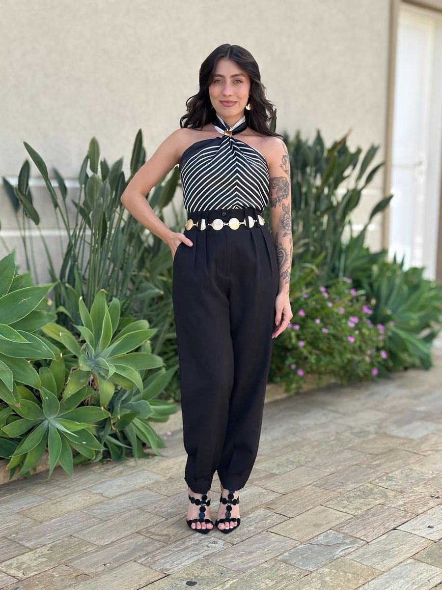 Lenço Multiformas De Amarração Estampado Preto E Creme