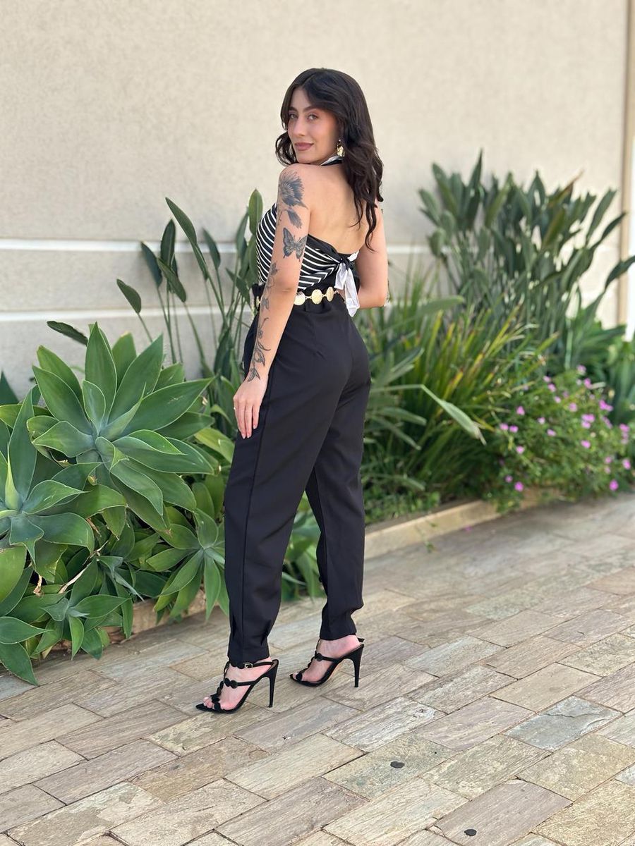 Lenço Multiformas De Amarração Estampado Preto E Creme