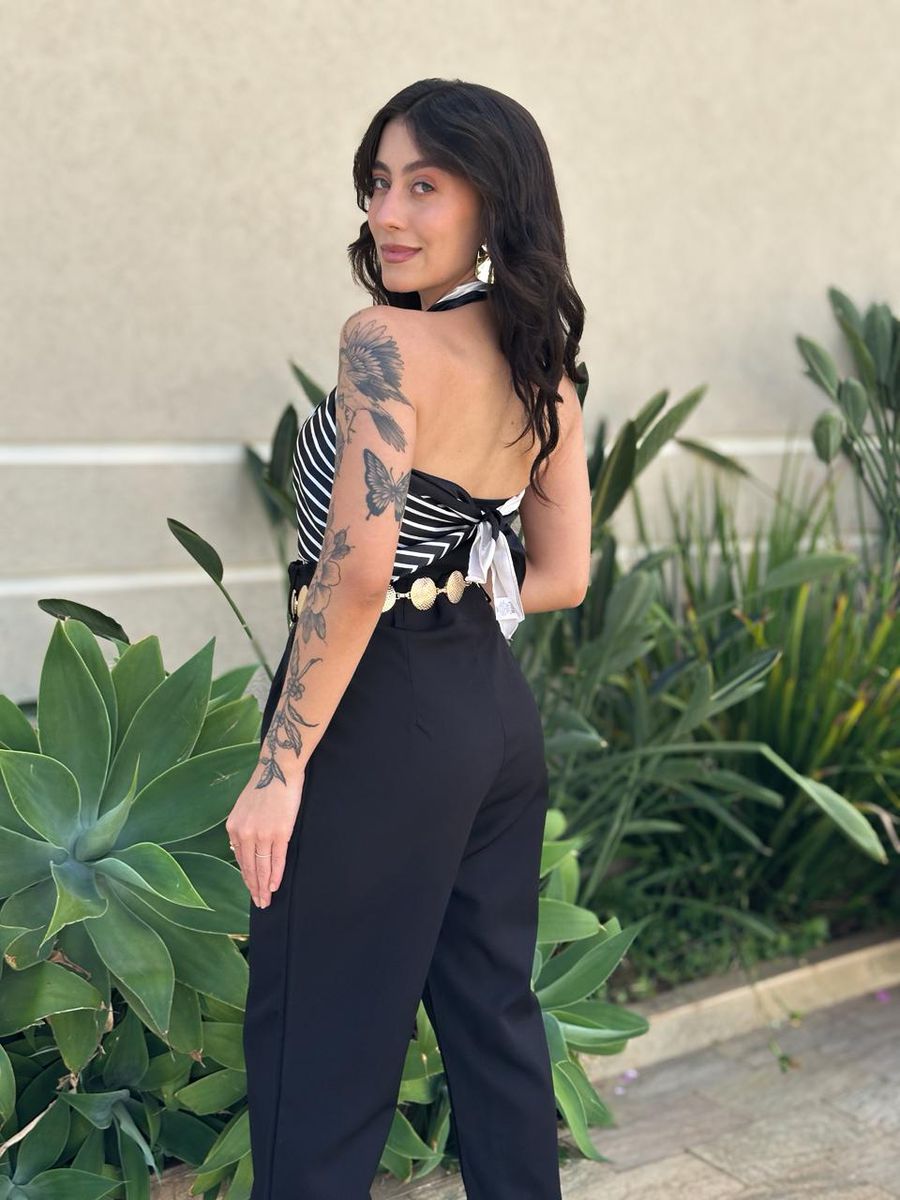 Lenço Multiformas De Amarração Estampado Preto E Creme