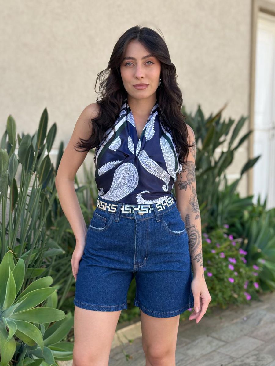 Lenço Multiformas De Amarração Estampado Azul Marinho