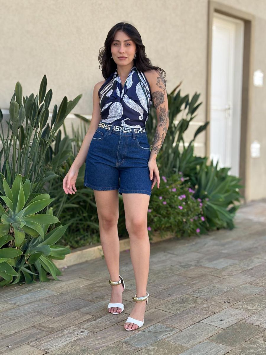 Lenço Multiformas De Amarração Estampado Azul Marinho