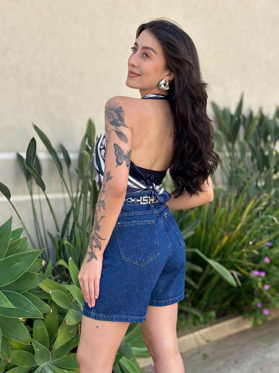 Lenço Multiformas De Amarração Estampado Azul Marinho