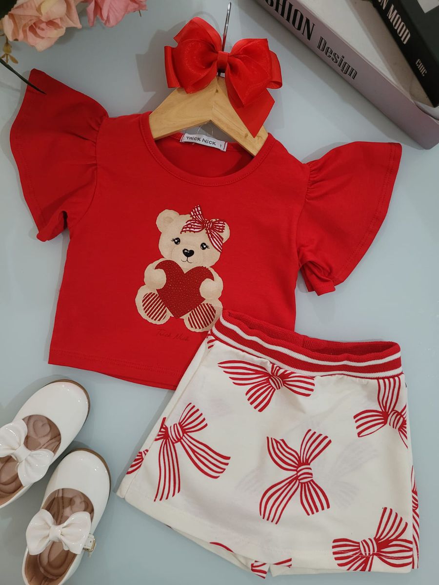 Conj Fem Ursinho Verm Trick Nick Vermelho
