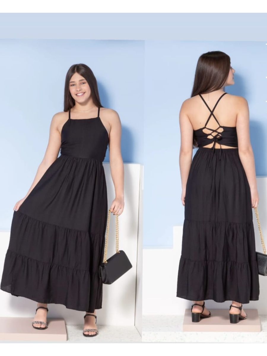 Vestido Longo Pto Paulina Preto