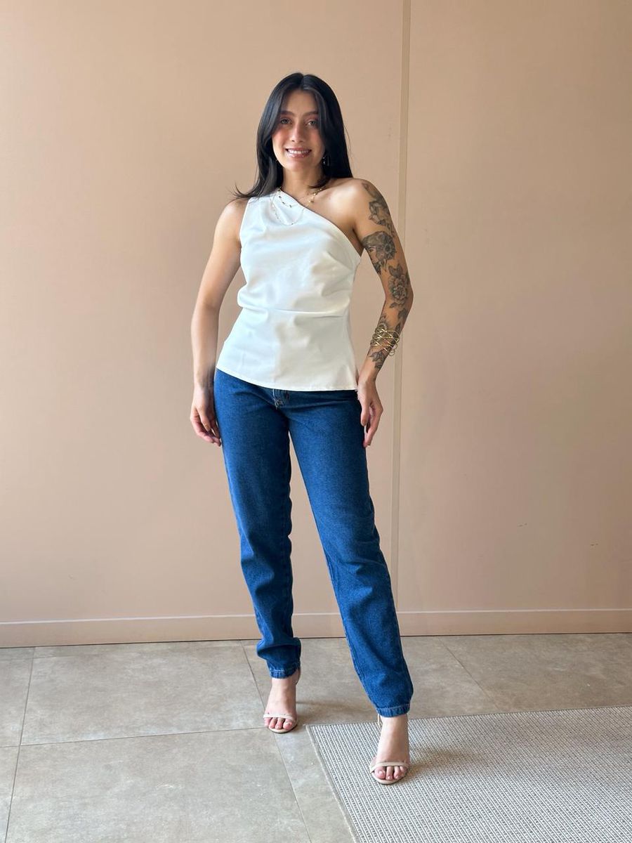 Blusa Nula Manga Em Alfaiataria Off White.