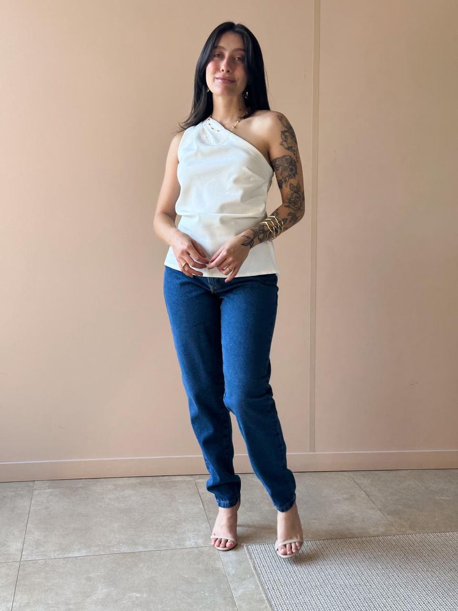 Blusa Nula Manga Em Alfaiataria Off White.