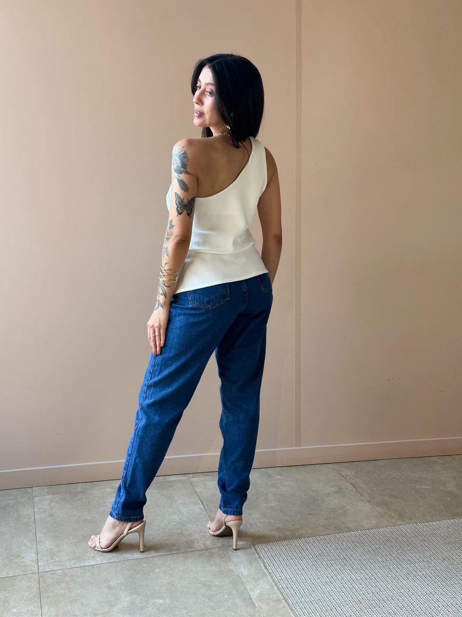 Blusa Nula Manga Em Alfaiataria Off White.