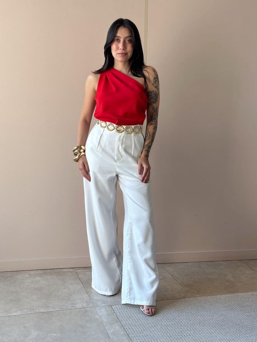 Blusa Nula Manga Em Alfaiataria Vermelho.