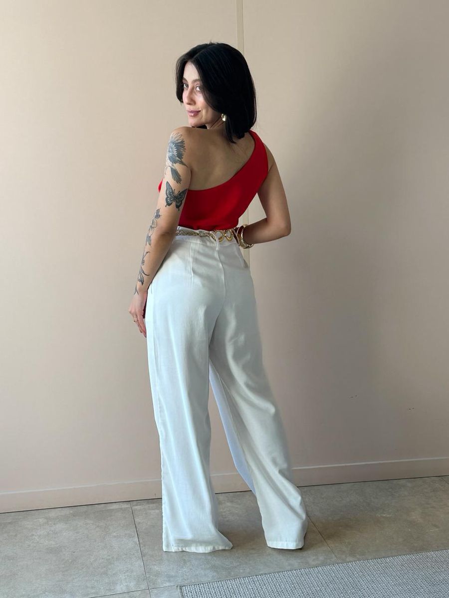 Blusa Nula Manga Em Alfaiataria Vermelho.