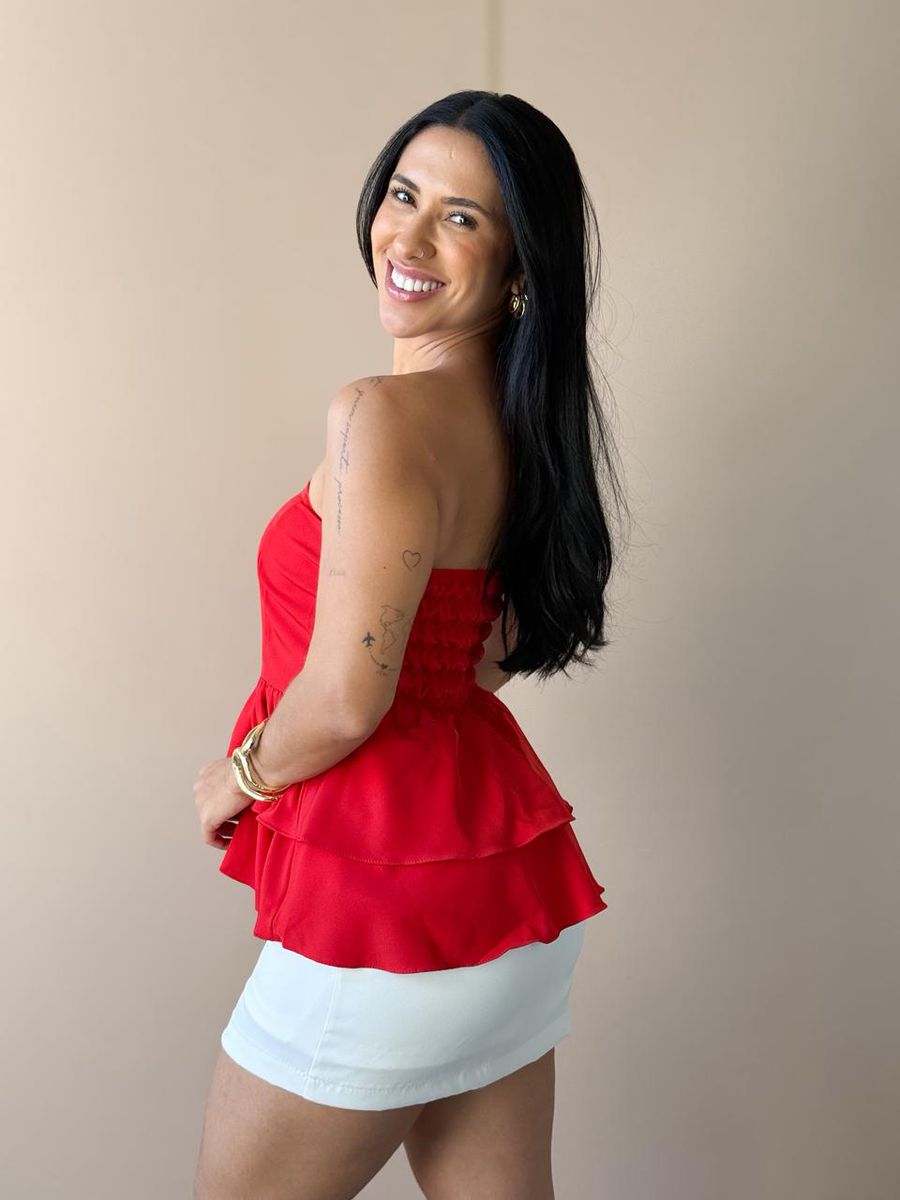 Blusa Doroti Sem Alças Com Babados Vermelho