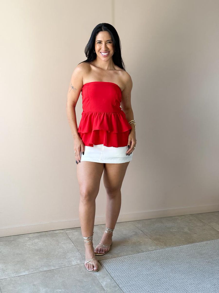 Blusa Doroti Sem Alças Com Babados Vermelho