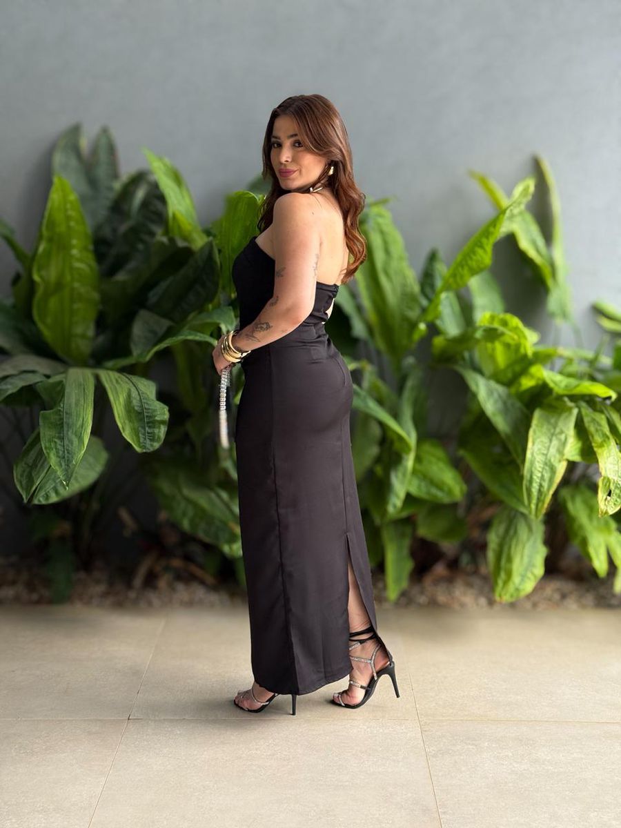 Vestido Midi Adriana Decote Sem Alças Em Alfaiataria Preto