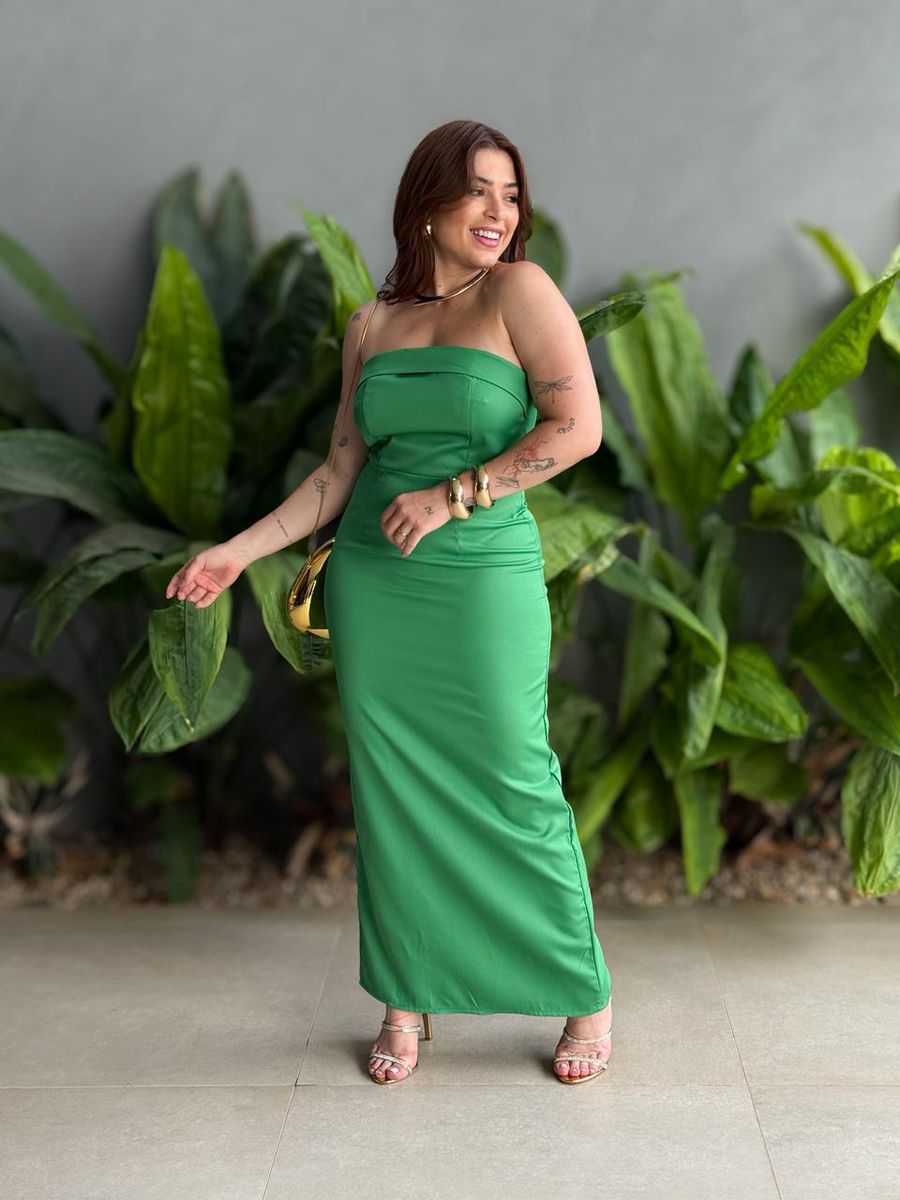 Vestido Midi Adriana Decote Sem Alças Em Alfaiataria Verde Bandeira