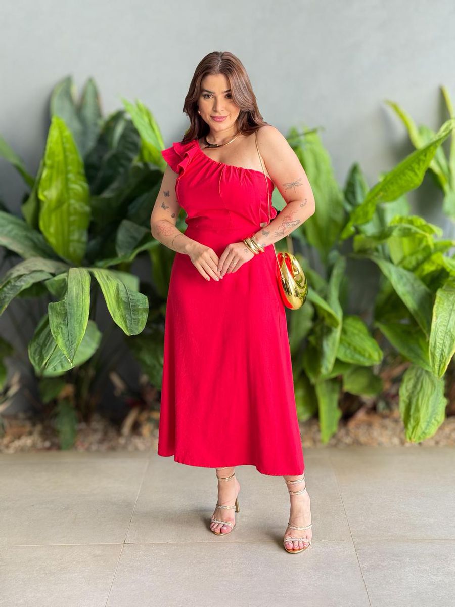 Vestido Midi Andrea Nula Manga Vermelho