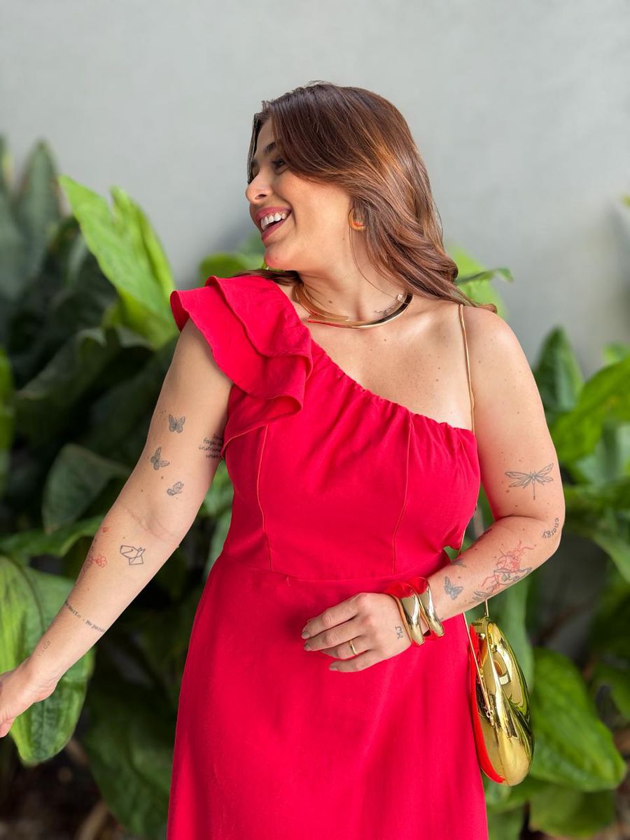 Vestido Midi Andrea Nula Manga Vermelho