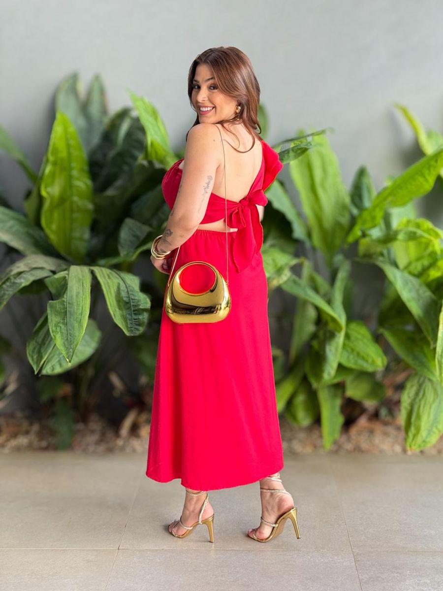 Vestido Midi Andrea Nula Manga Vermelho