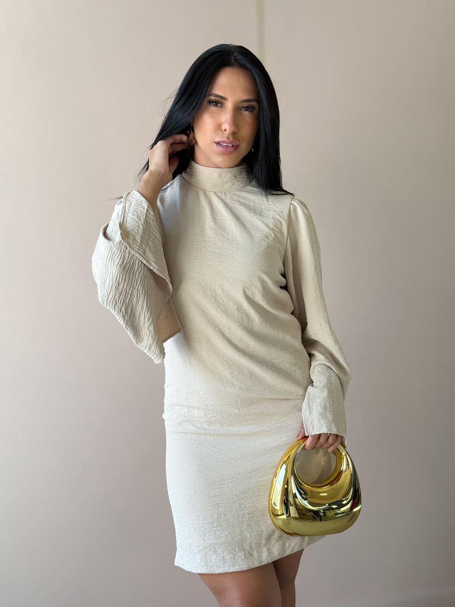 Vestido Manga Longa Sierra Bege Claro