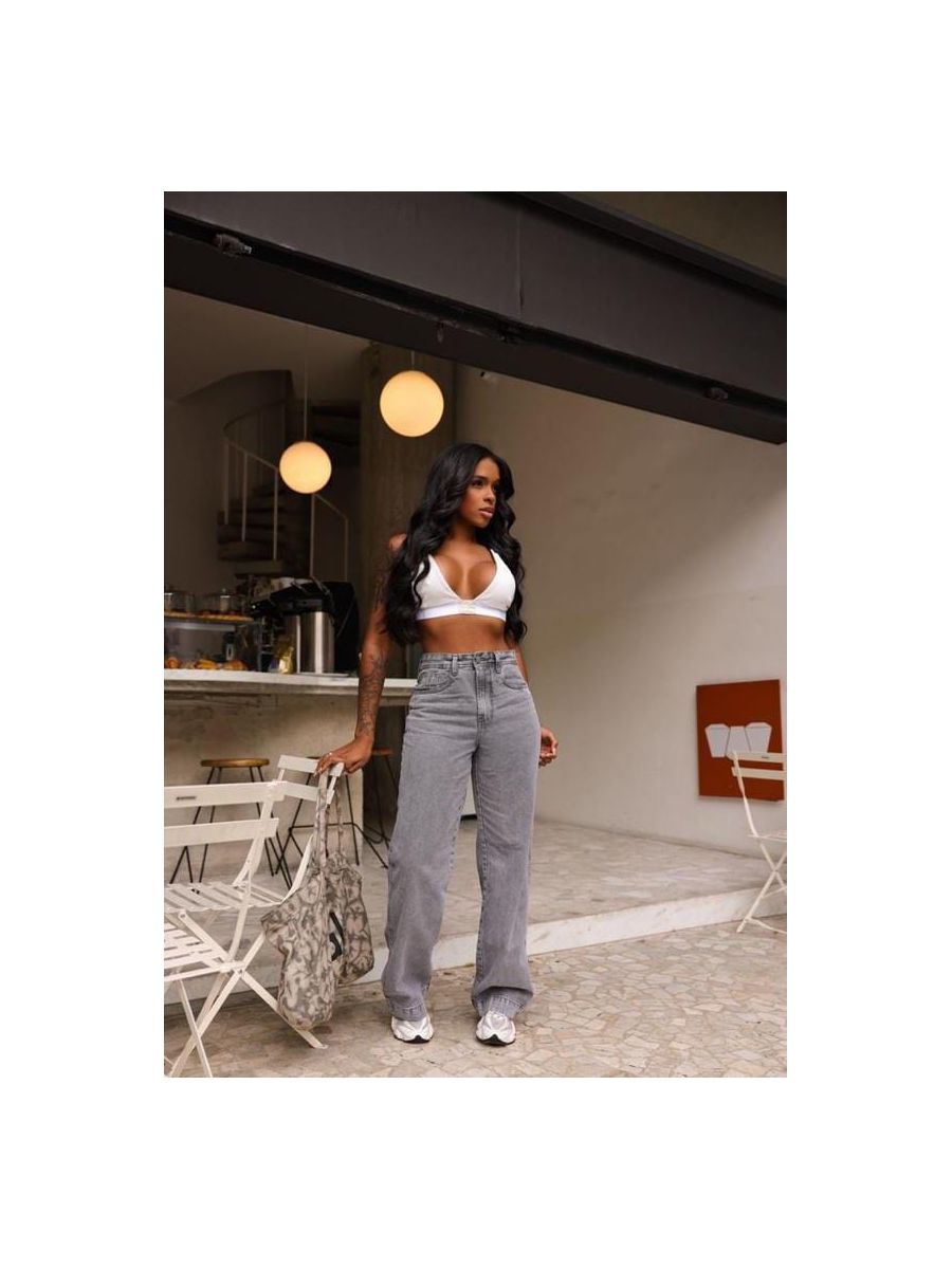 Calça Wide Leg Jeans Carmen 2417 Lavagem Estonada