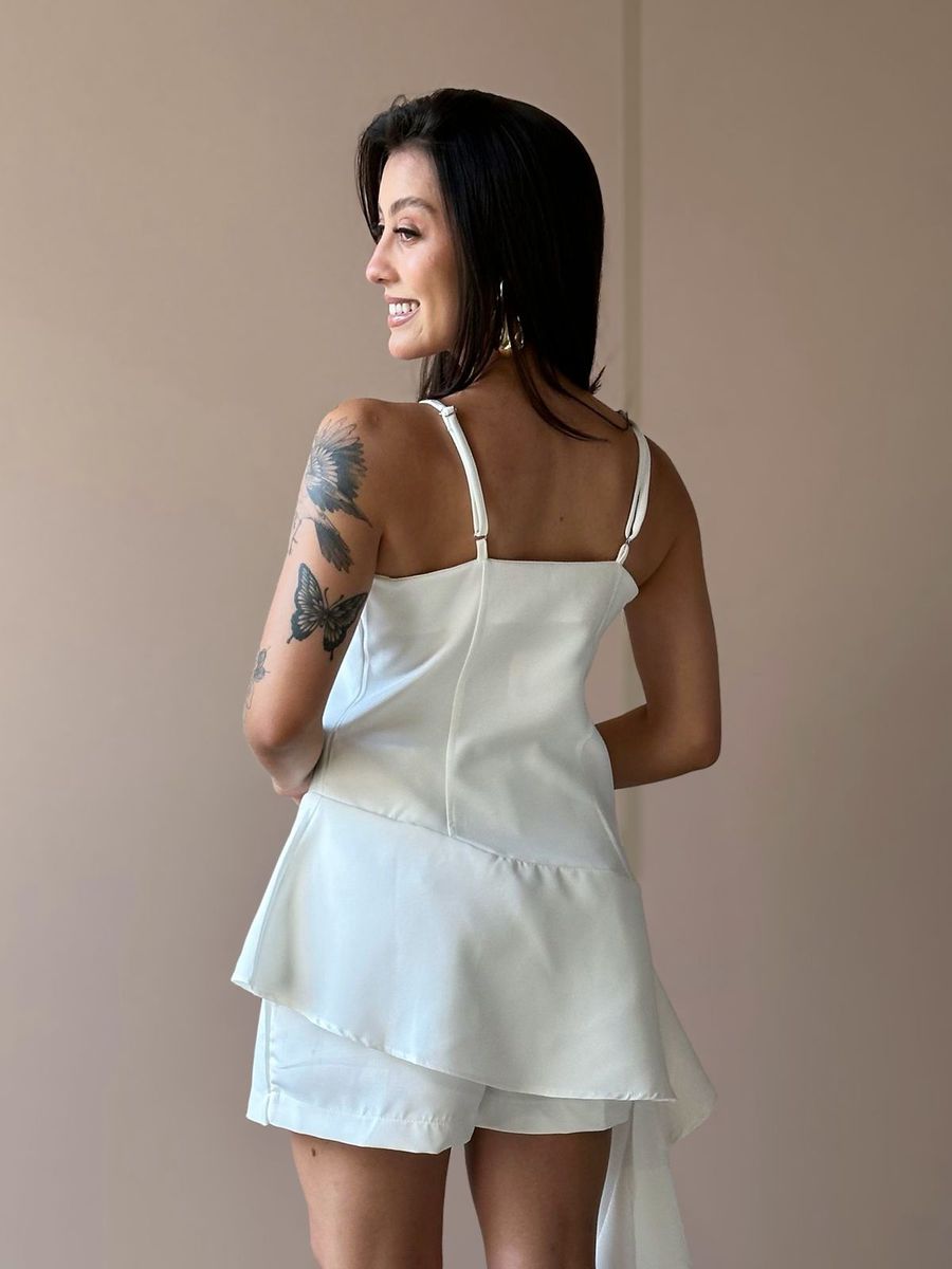 Conjunto Rochele Blusa E Shorts Saia Em Alfaiataria Off White