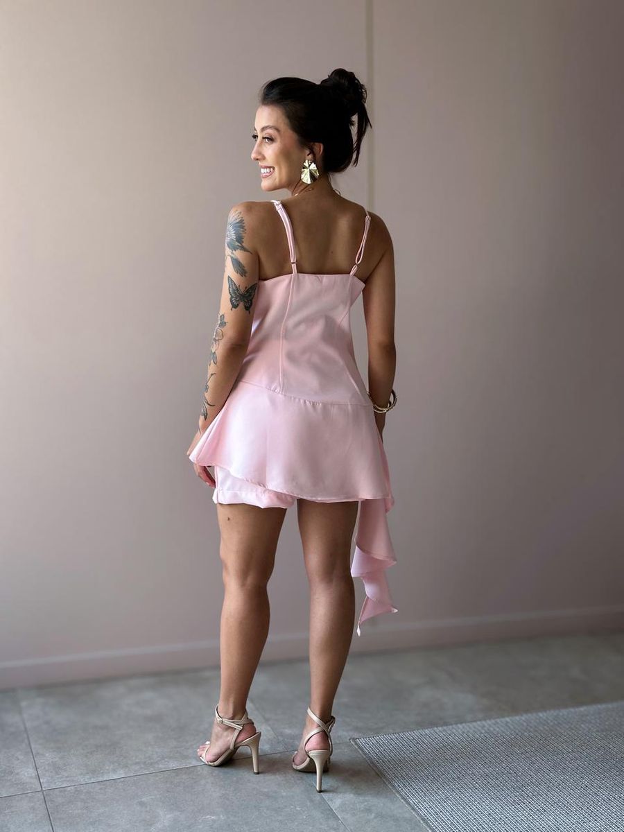 Conjunto Rochele Blusa E Shorts Saia Em Alfaiataria Rosa Claro