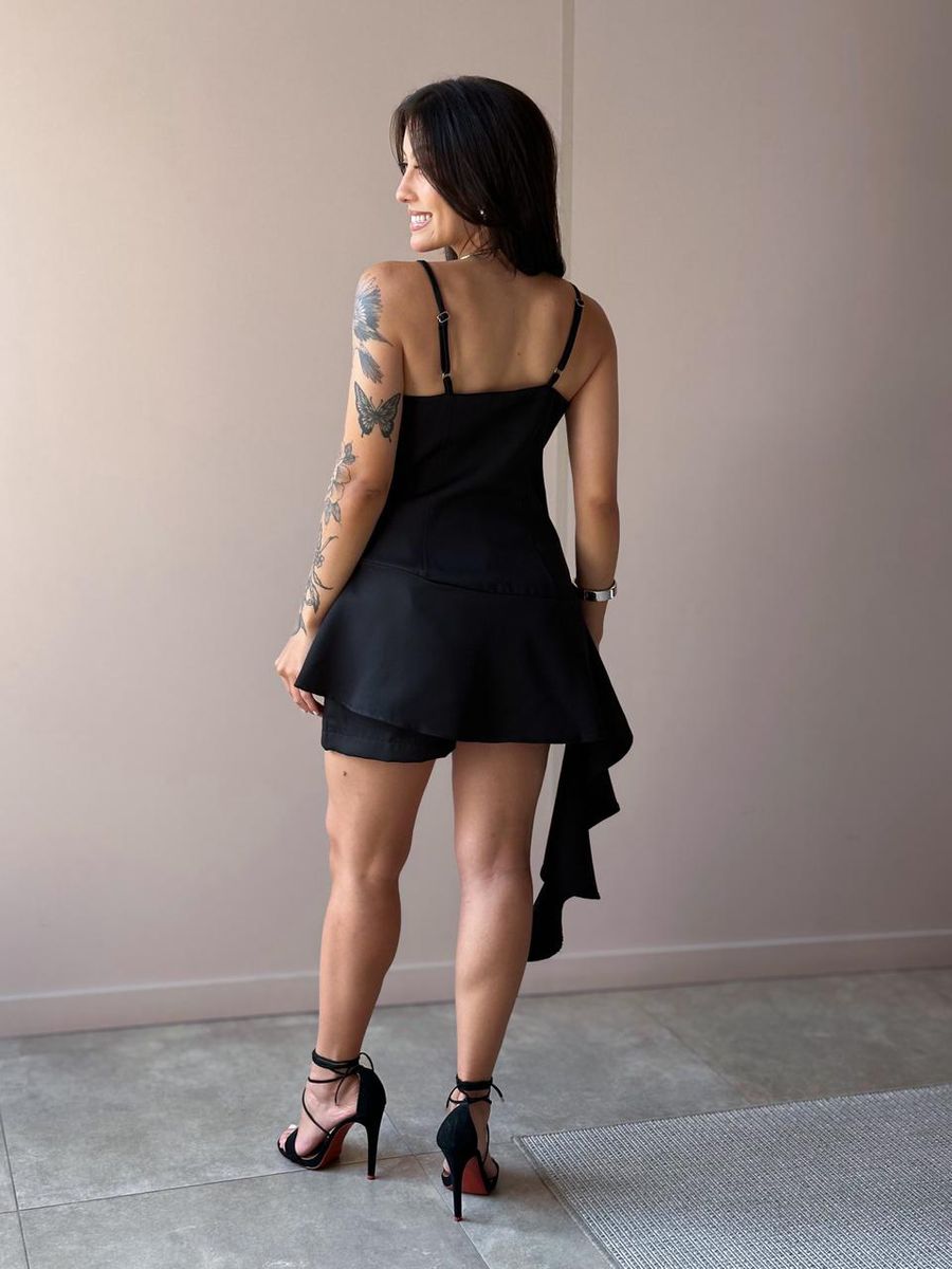 Conjunto Rochele Blusa E Shorts Saia Em Alfaiataria Preto