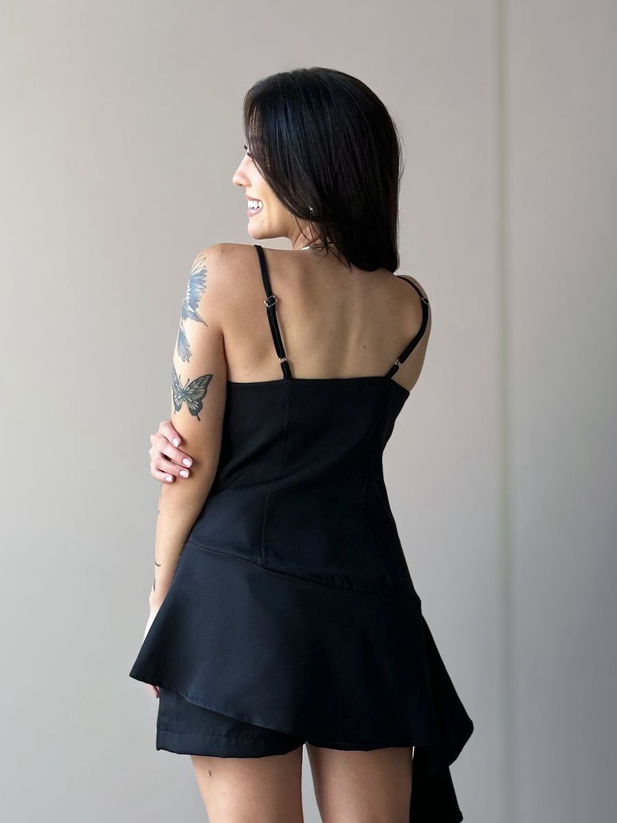 Conjunto Rochele Blusa E Shorts Saia Em Alfaiataria Preto