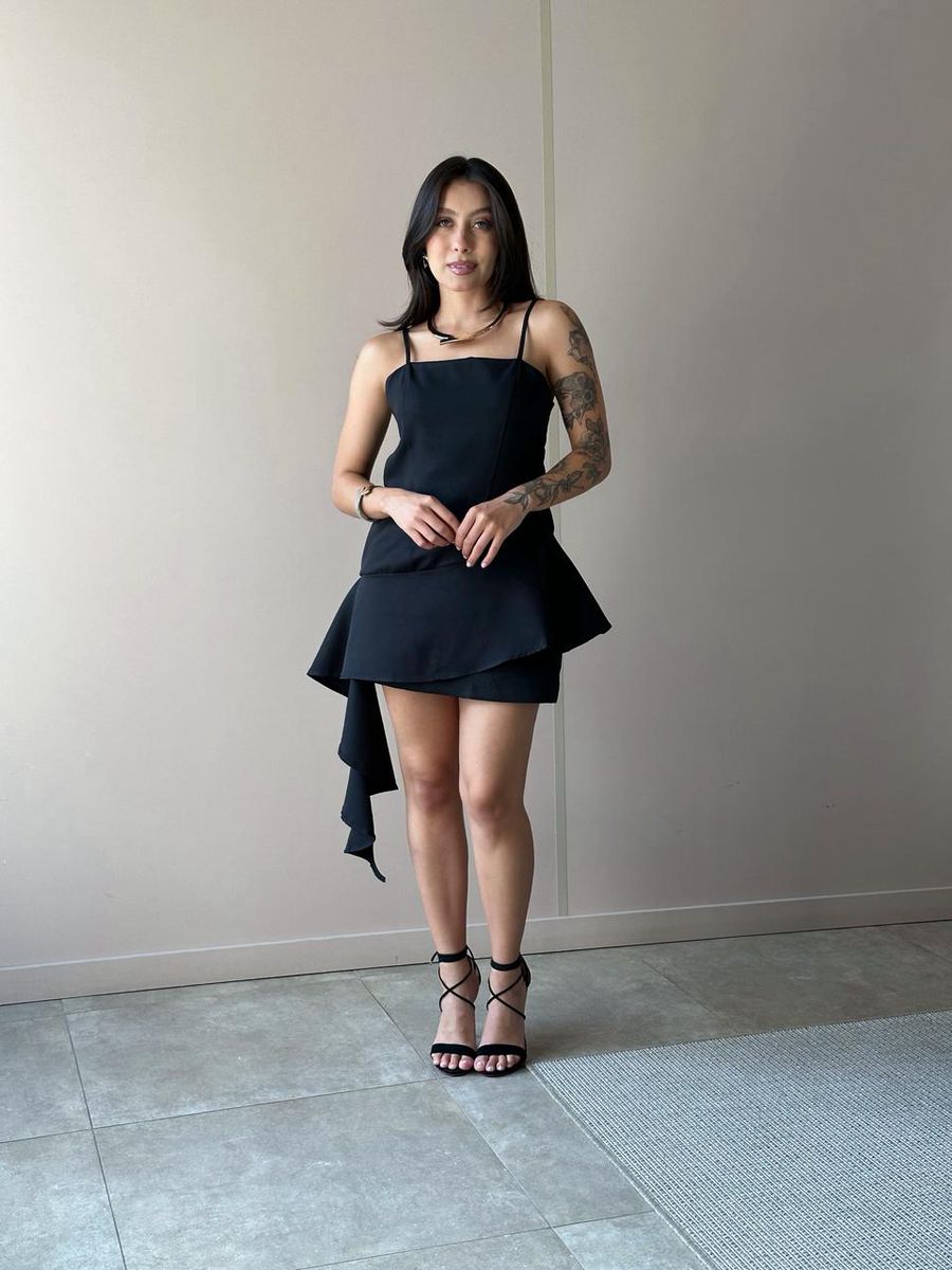 Conjunto Rochele Blusa E Shorts Saia Em Alfaiataria Preto