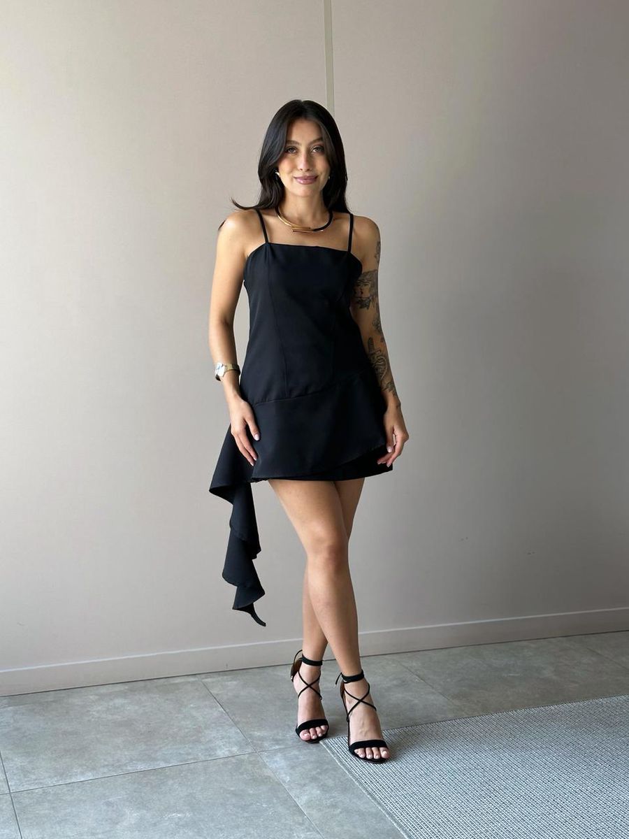 Conjunto Rochele Blusa E Shorts Saia Em Alfaiataria Preto