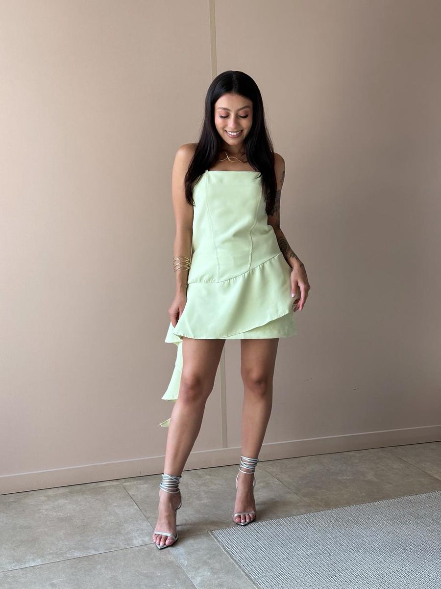 Conjunto Rochele Blusa E Shorts Saia Em Alfaiataria Verde Claro