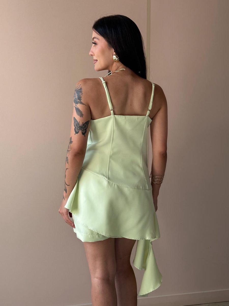 Conjunto Rochele Blusa E Shorts Saia Em Alfaiataria Verde Claro