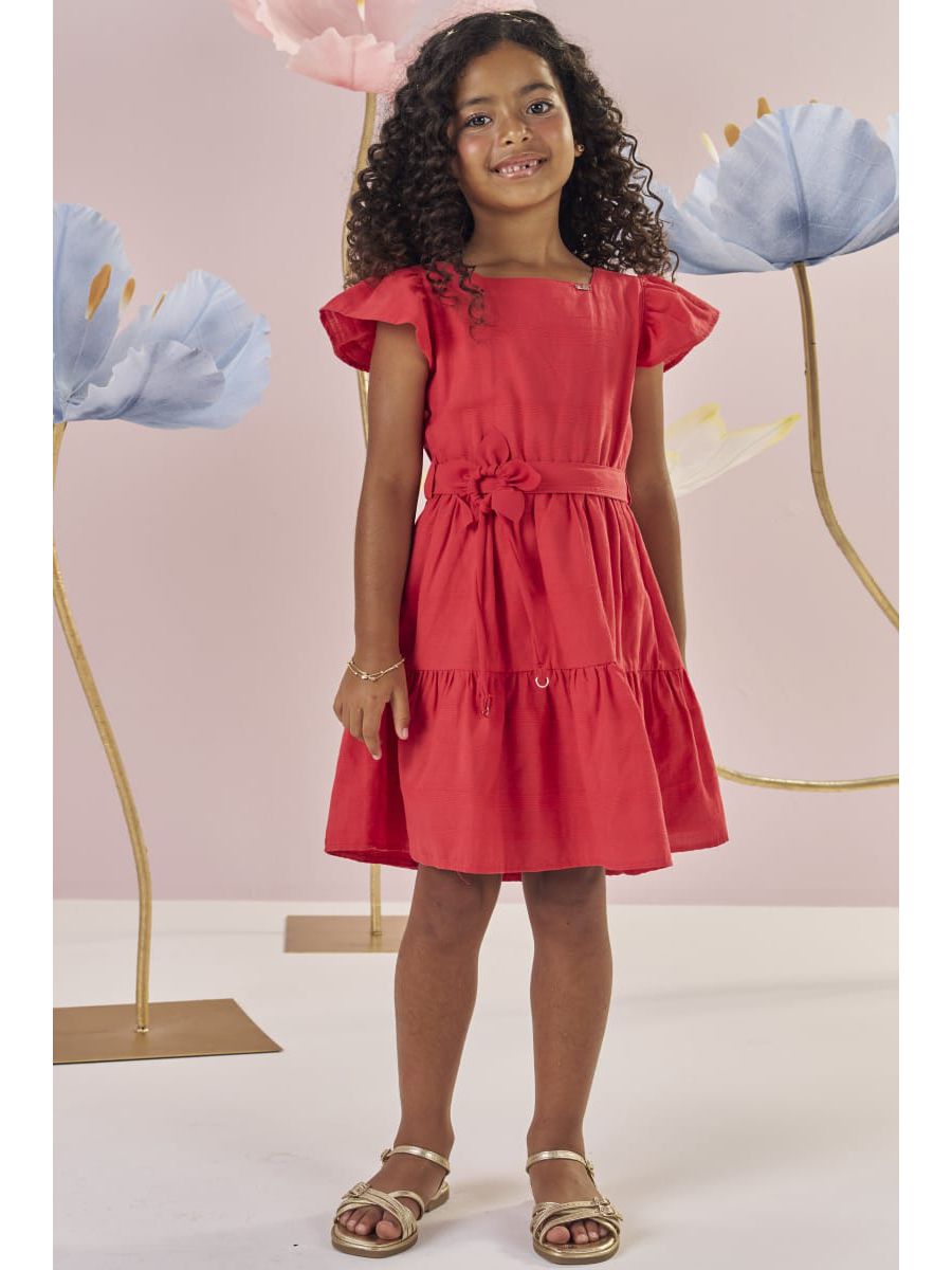 Vestido Tricoline Ver Kukie Vermelho