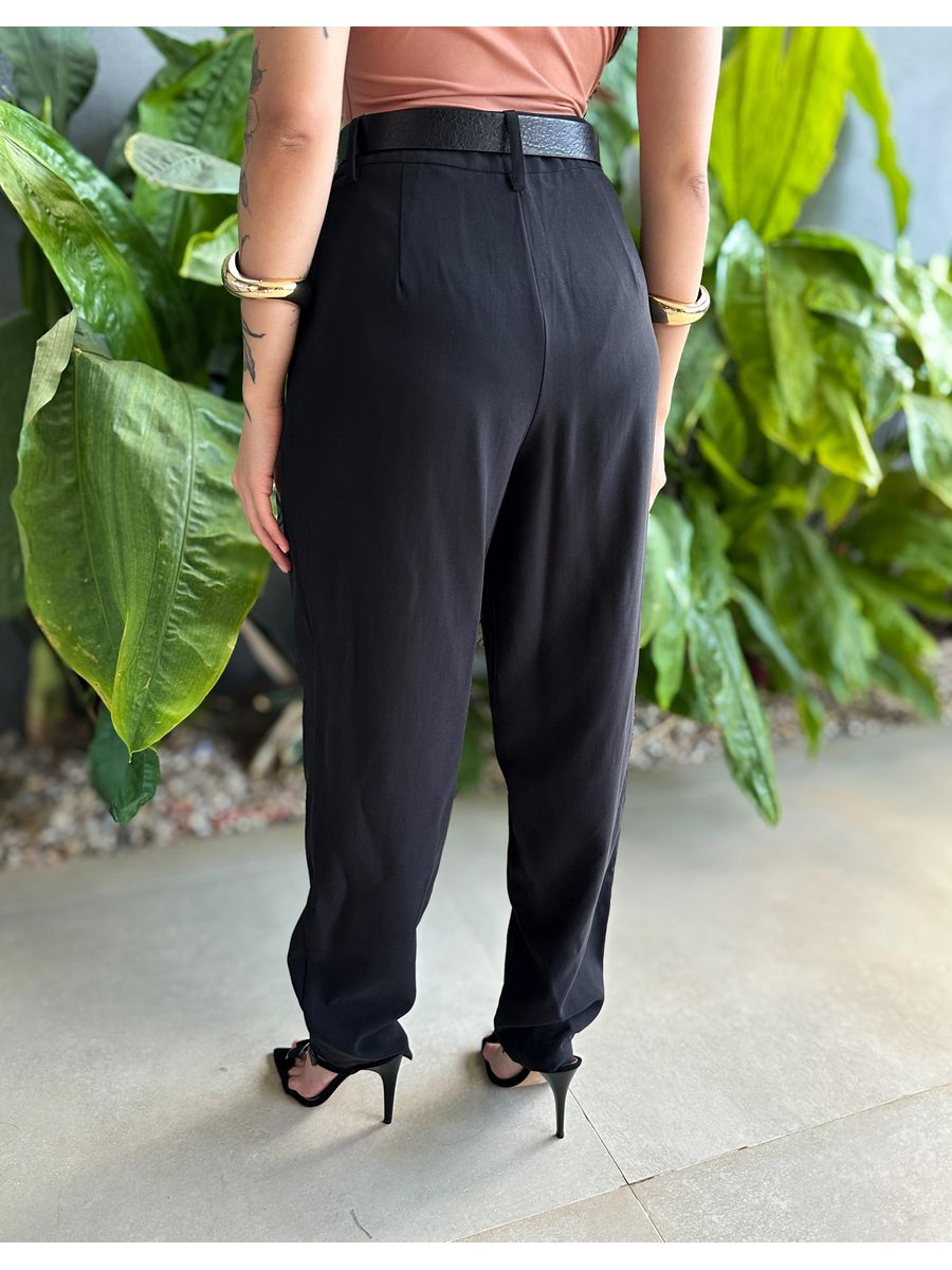 Calça Alfaiataria Flora Em Liocel Preto