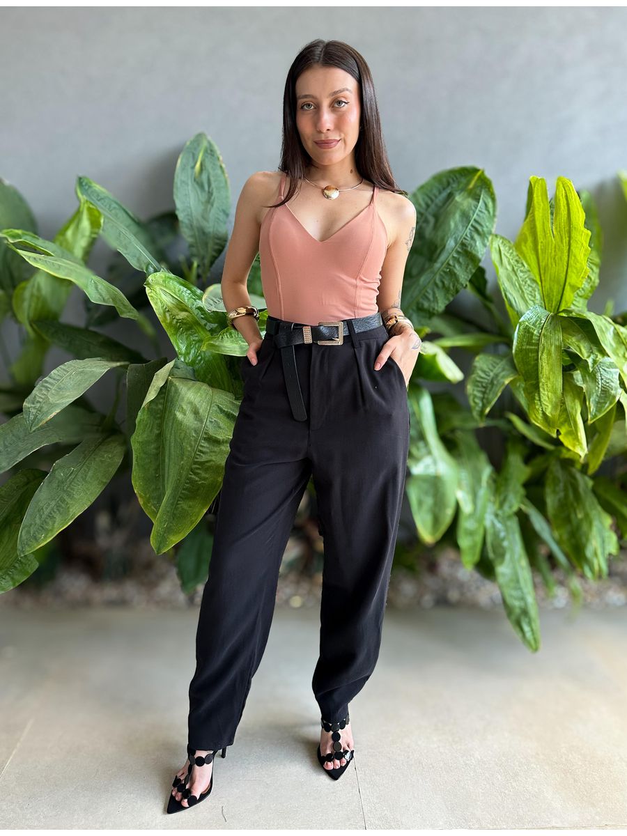 Calça Alfaiataria Flora Em Liocel Preto