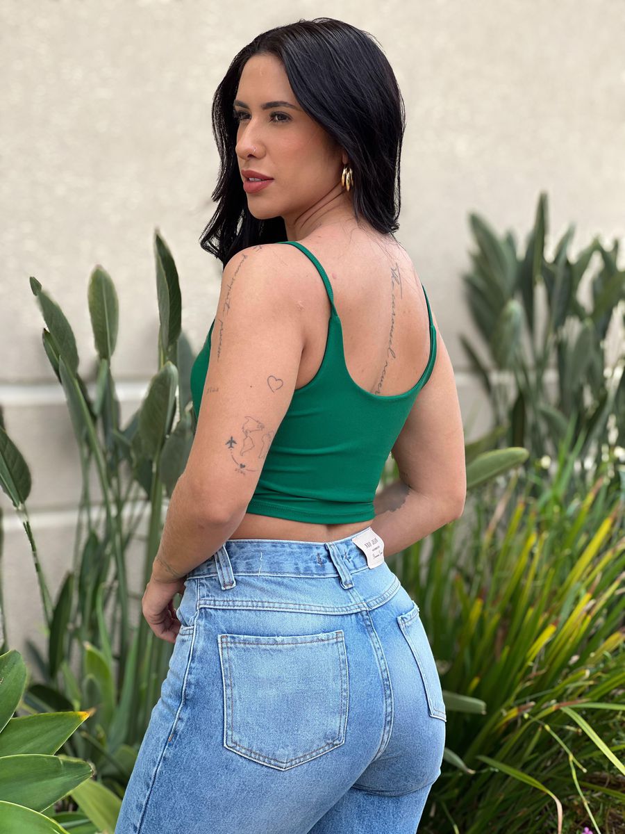 Top Alças Finas Em Poliamida Verde Bandeira