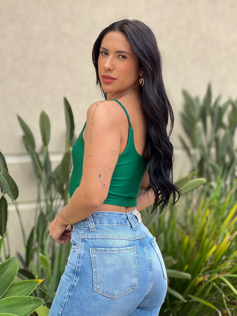 Top Alças Finas Em Poliamida Verde Bandeira