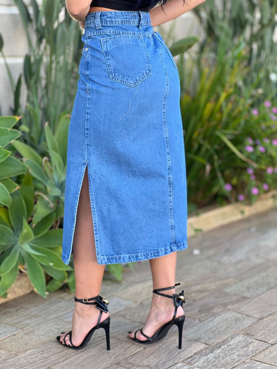 Saia Jeans Midi Ozzo 365 Lavagem Escura 