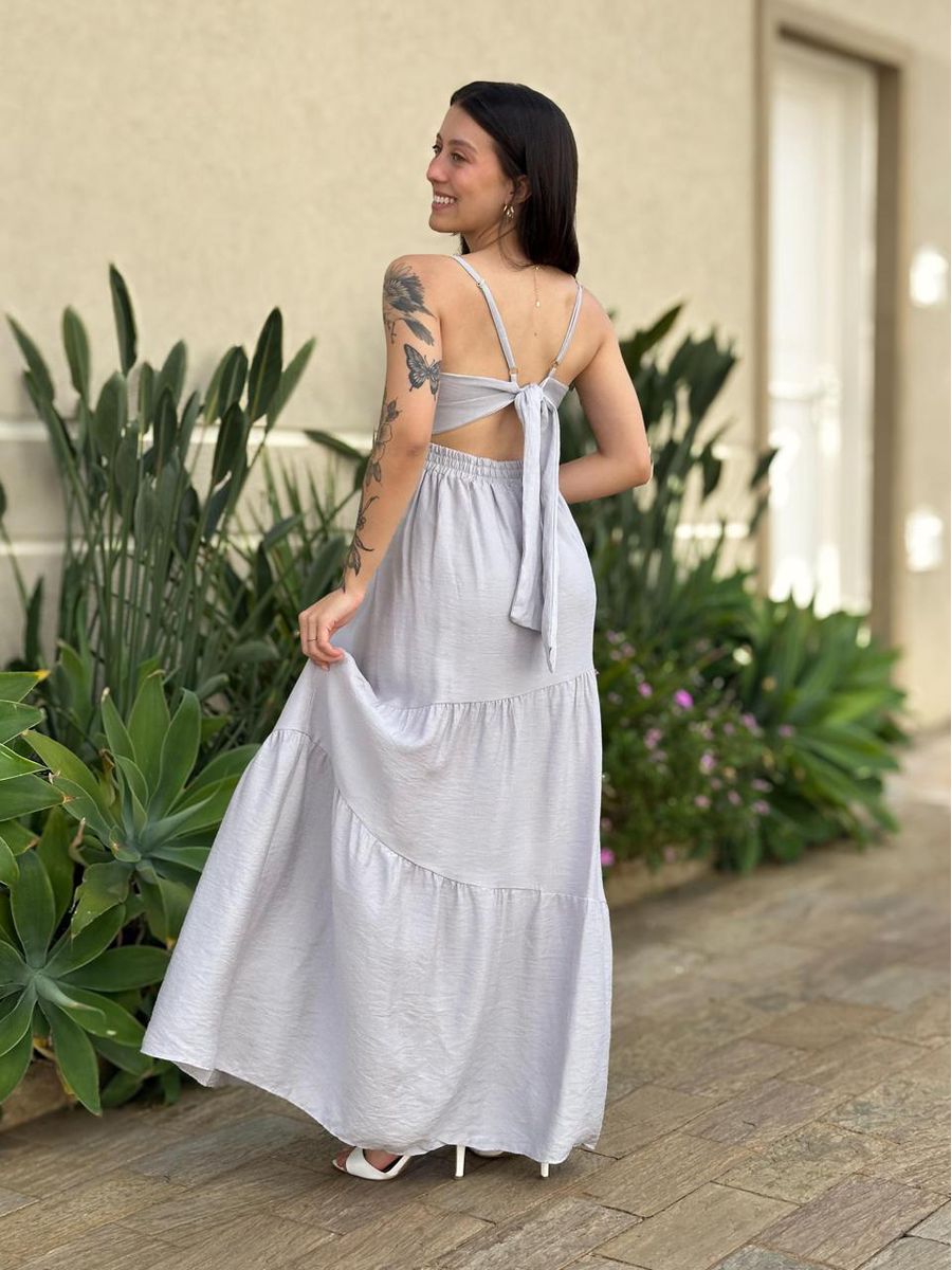 Vestido Longo Micaela Cinza Claro