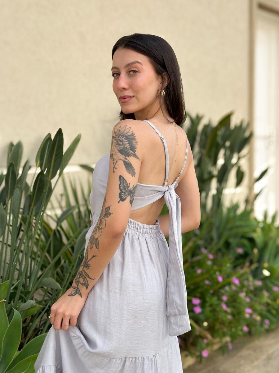 Vestido Longo Micaela Cinza Claro