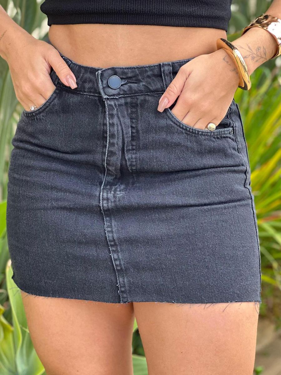 Saia Jeans Ozzo Preta 1092 Preto