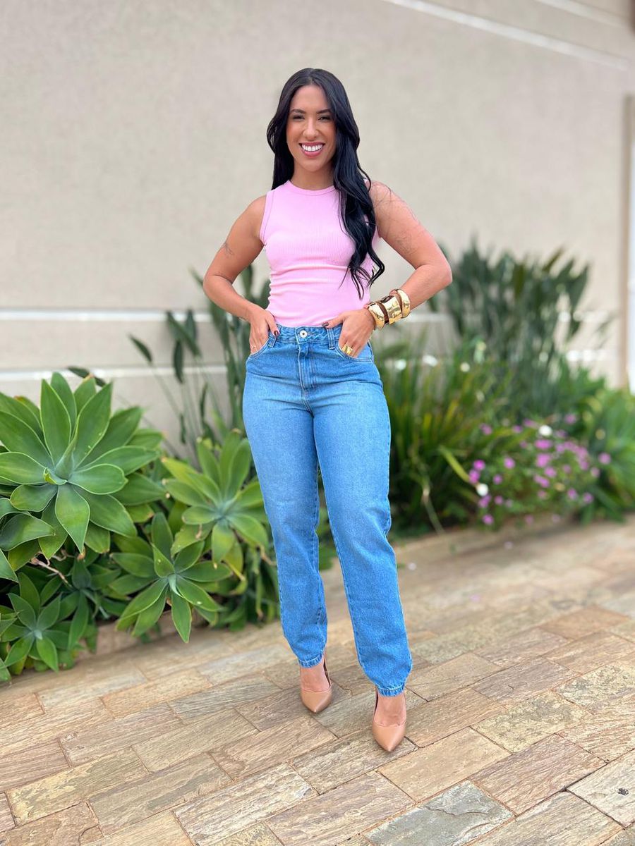 Body Regata Em Malha Anarruga Rosa Claro