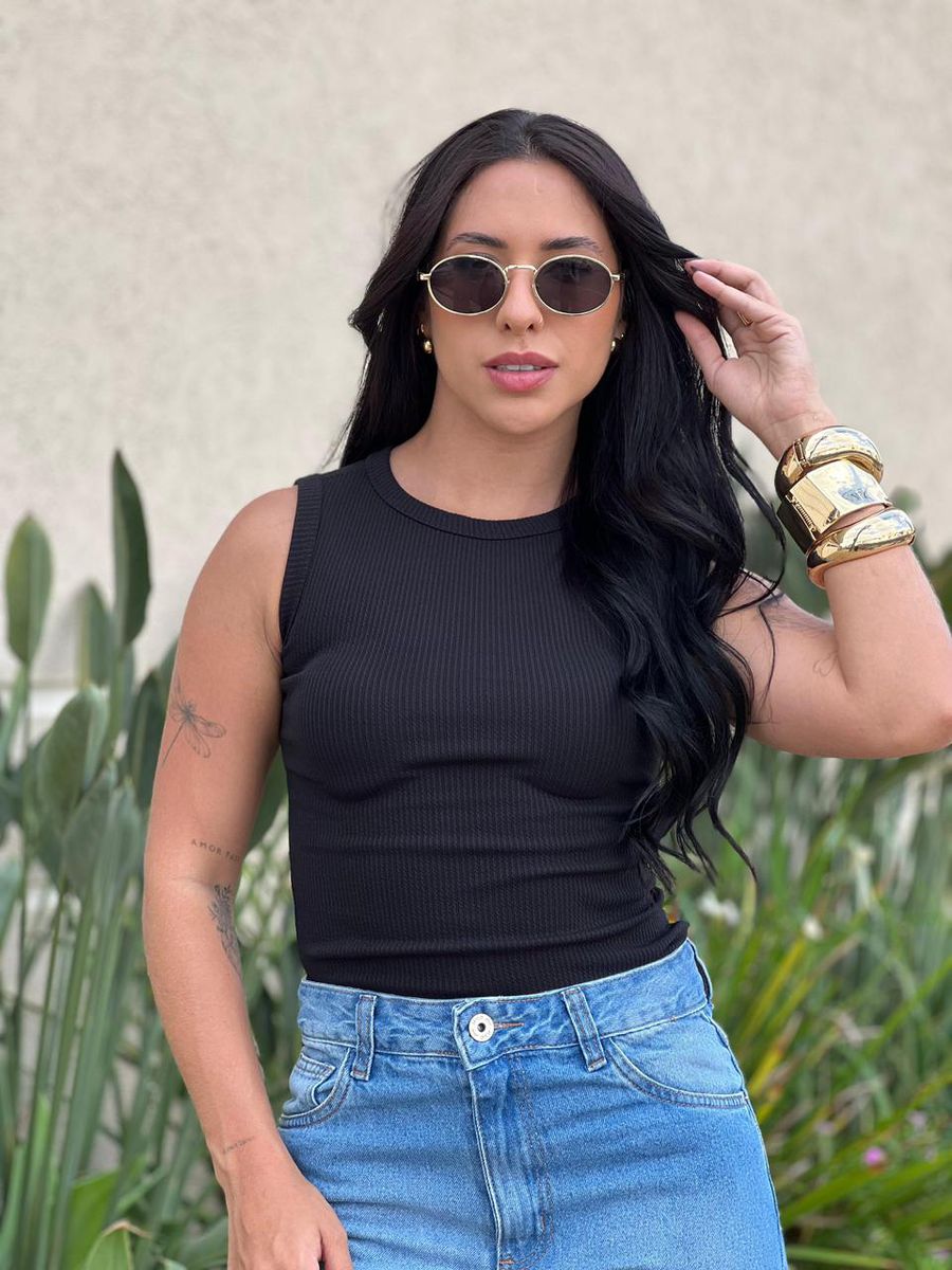 Body Regata Em Malha Anarruga Preto