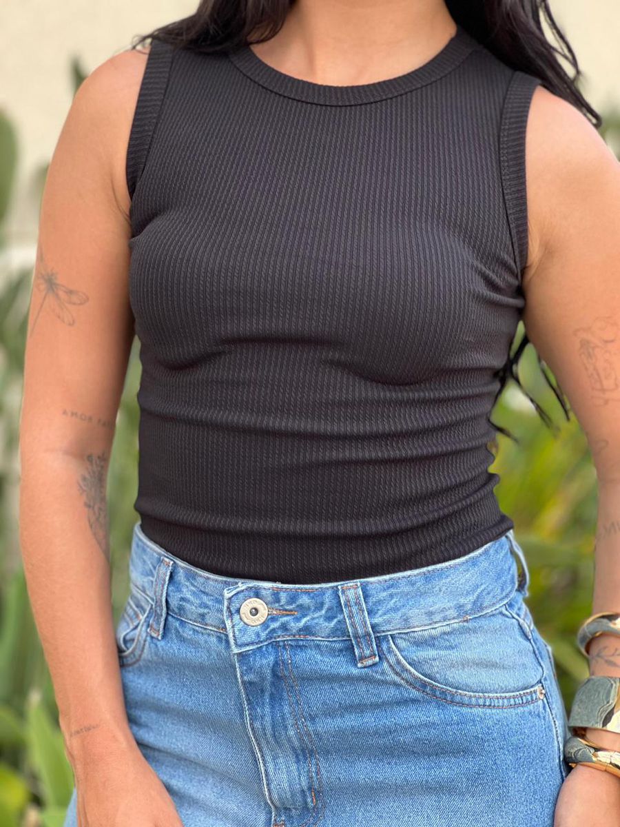 Body Regata Em Malha Anarruga Preto