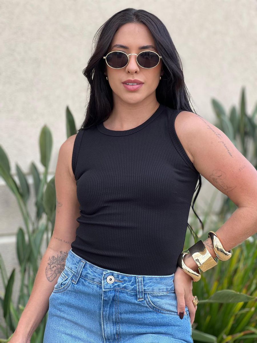 Body Regata Em Malha Anarruga Preto