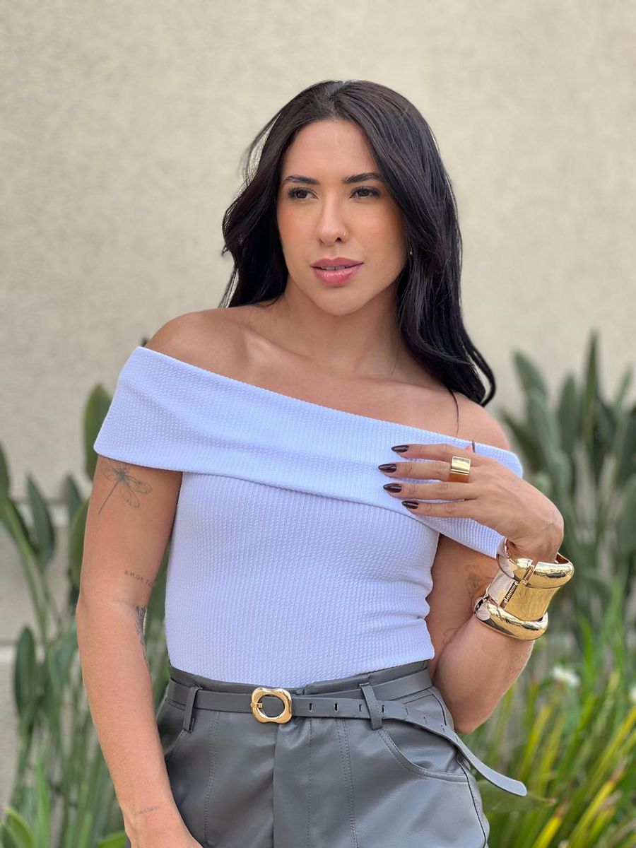 Body Ombro A Ombro Em Malha Anarruga Branco