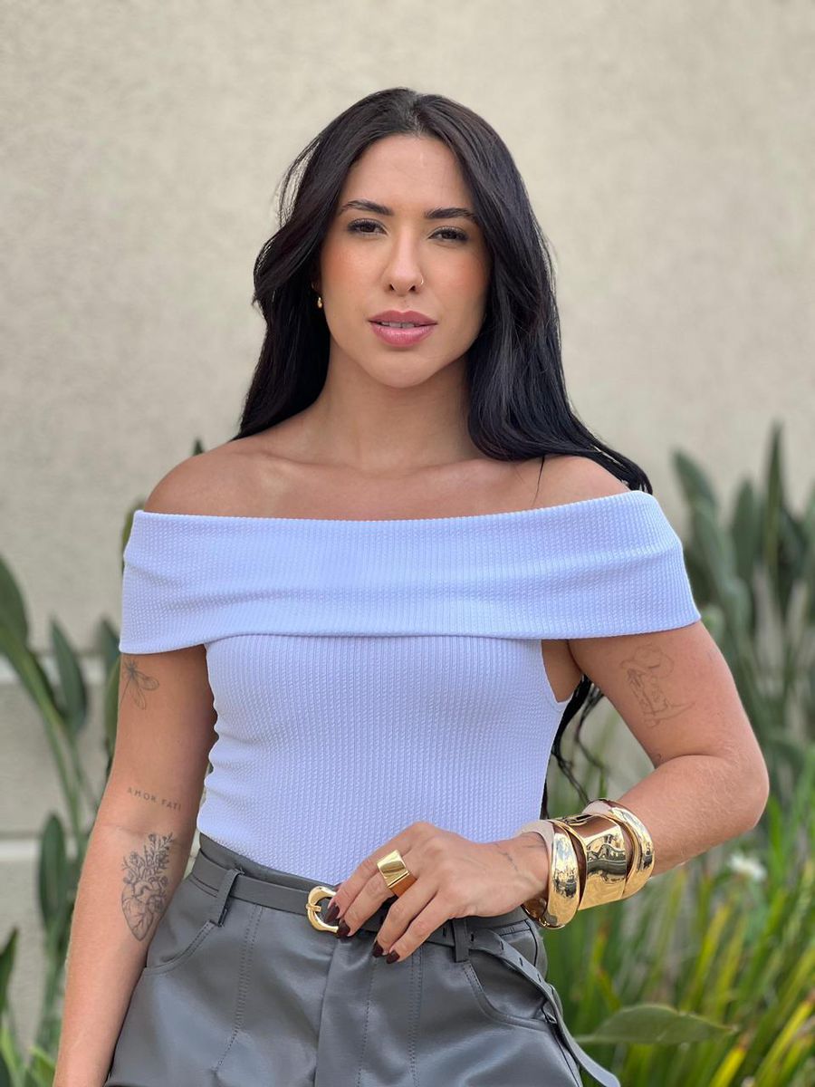 Body Ombro A Ombro Em Malha Anarruga Branco