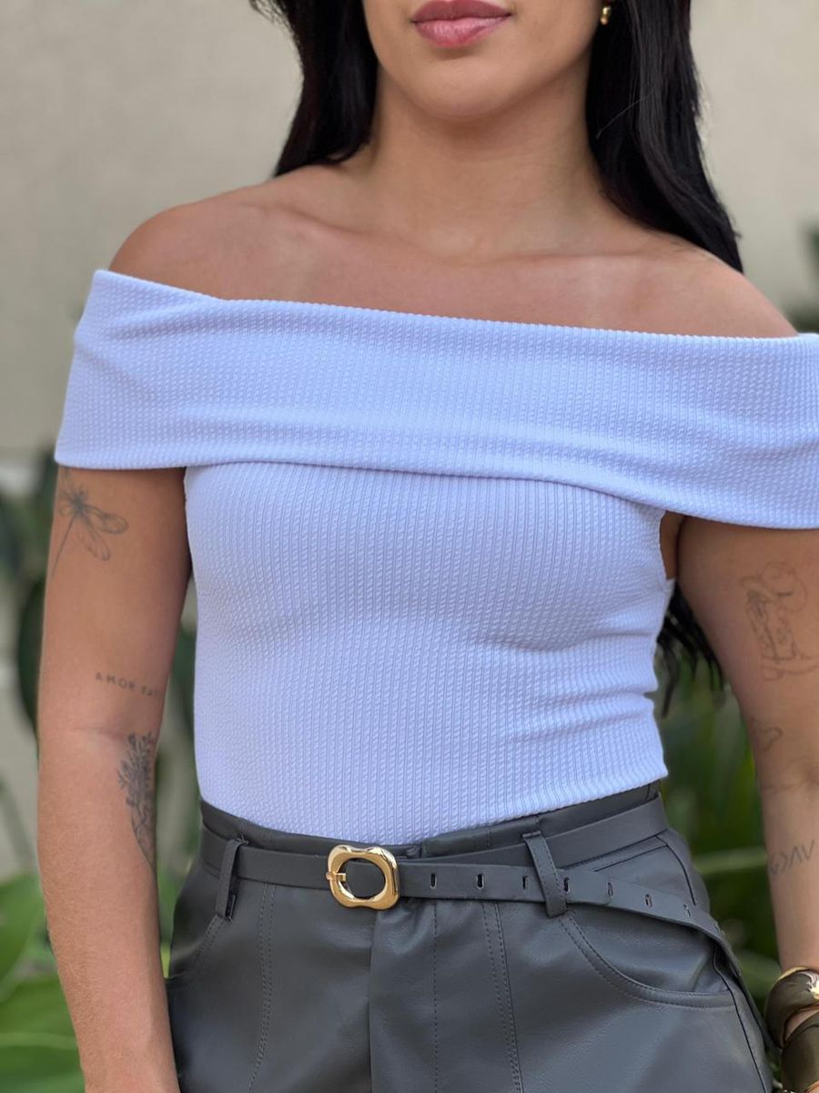 Body Ombro A Ombro Em Malha Anarruga Branco