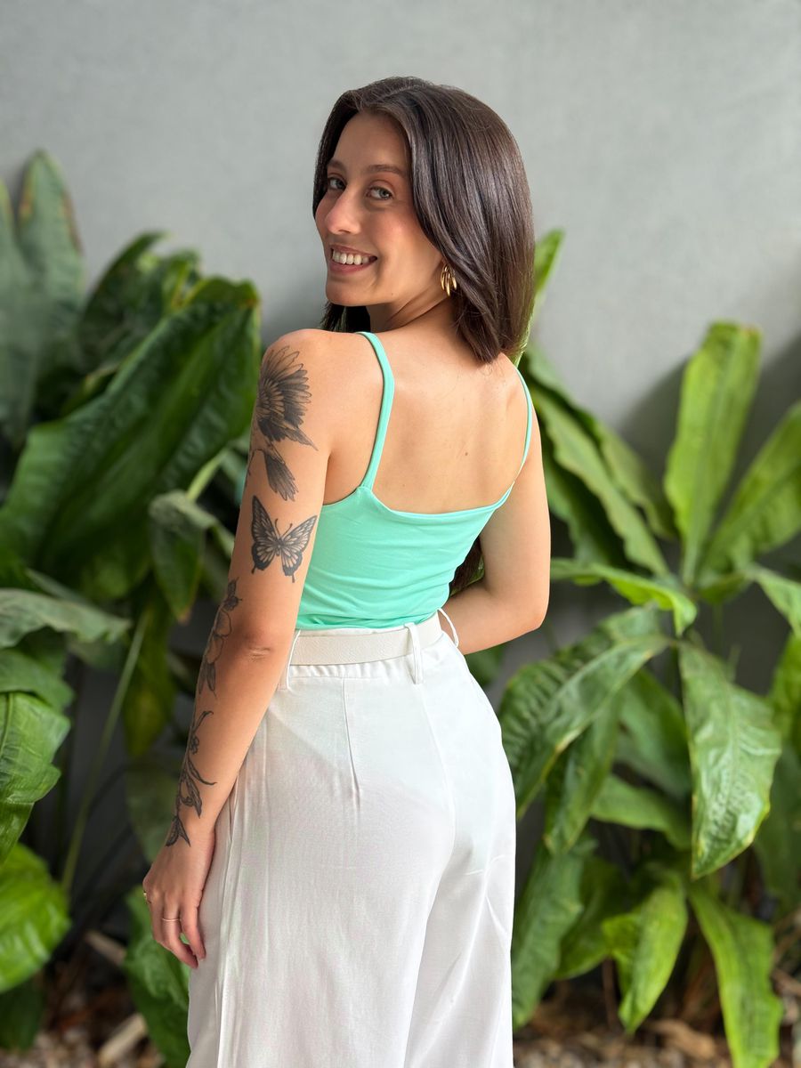 Body Poliamida Alças Finas Verde Água