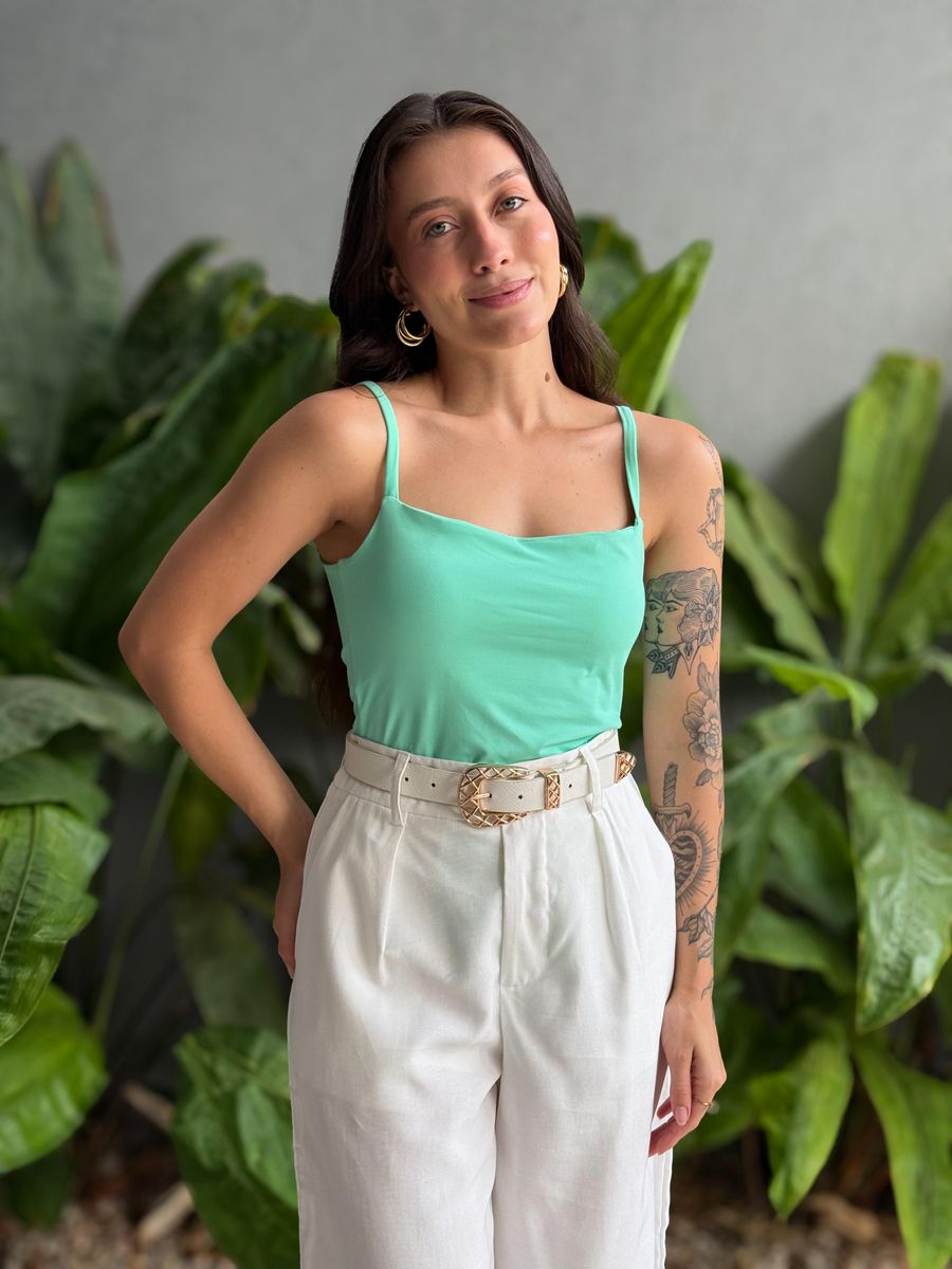 Body Poliamida Alças Finas Verde Água